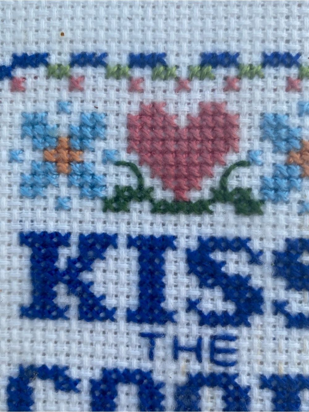 Kiss The Cook Cross Stitch Wall Art - Blue and Pink - Picture 10 of 11